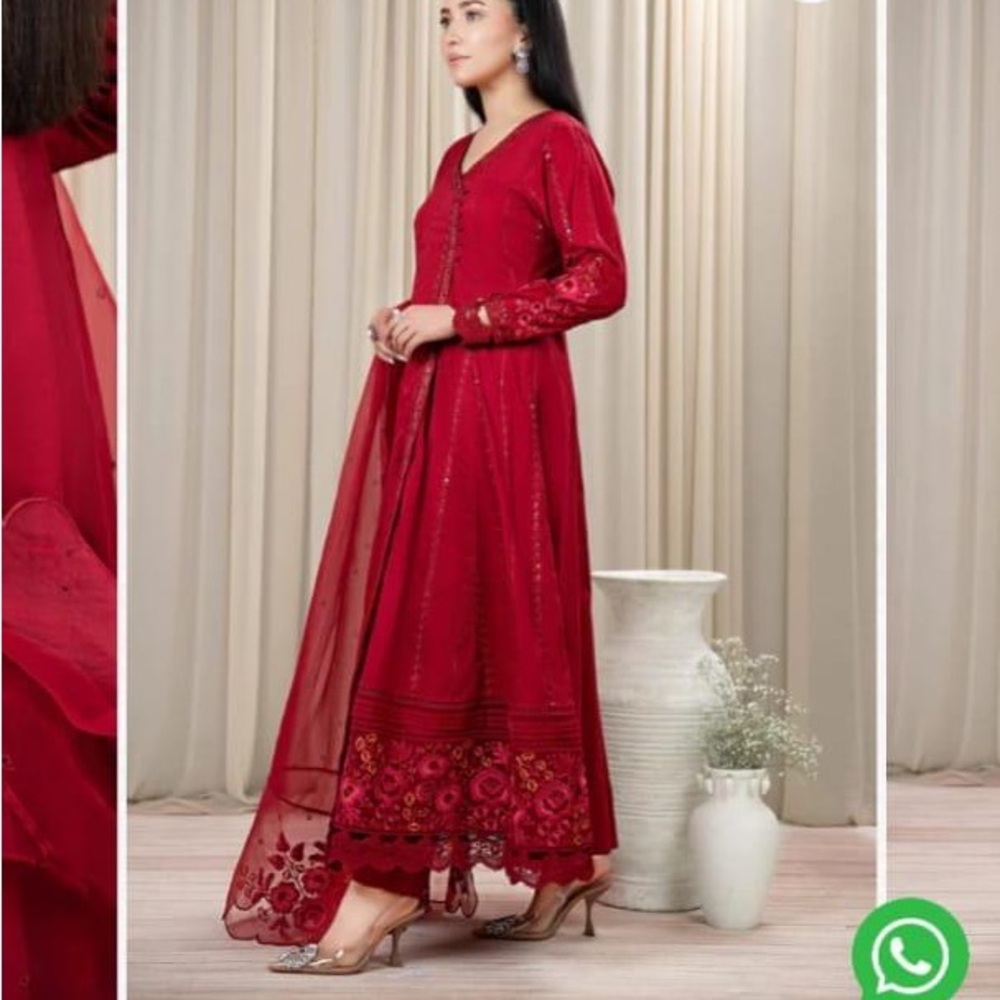 Red Embroidered 3-Piece Lawn Suit